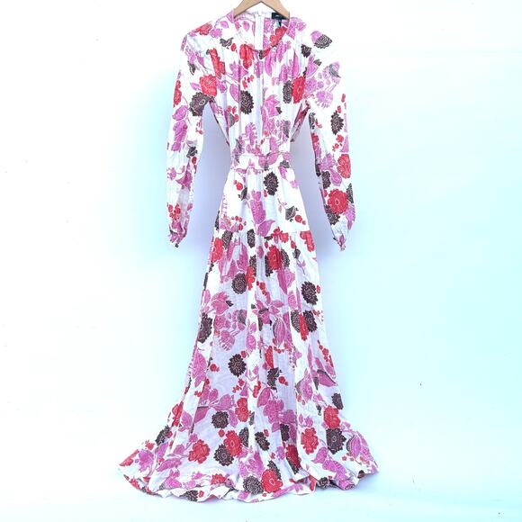 ME+EM Cheesecloth Bali Print Floral Red Pink Cut Out Maxi Long Dress Cotton 4 - Picture 7 of 14